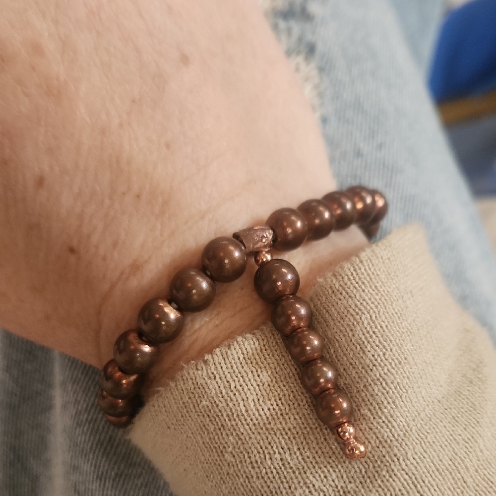 Copper Patina Beaded Bracelet Sz 7.5-8